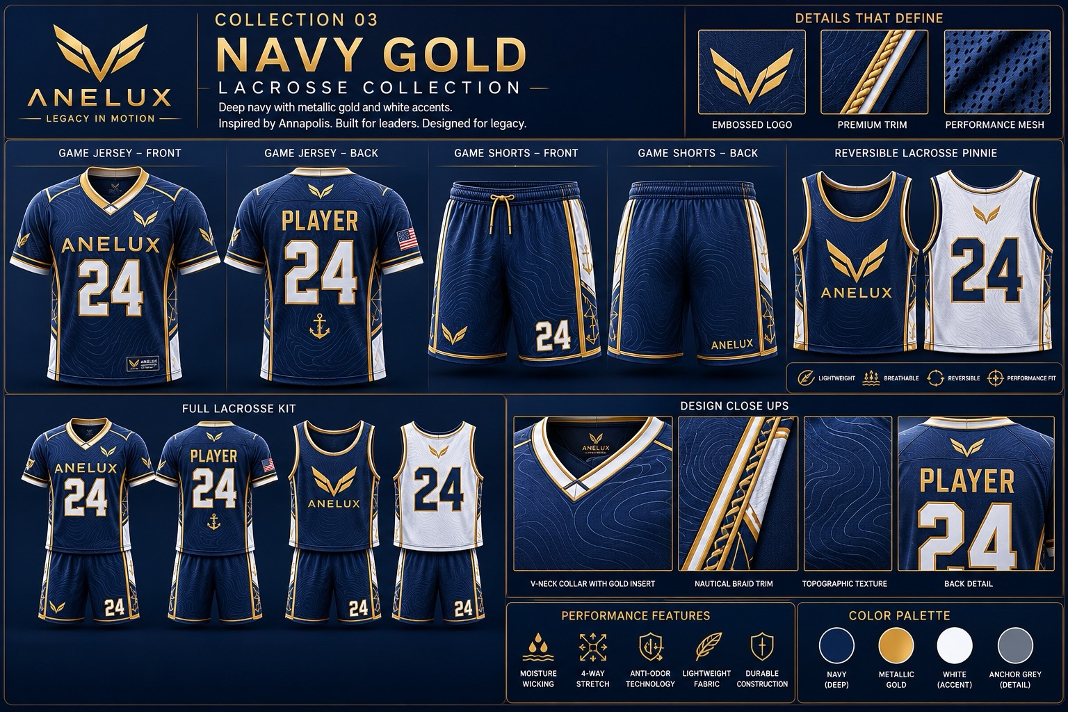 ANELUX Lacrosse — Navy Gold